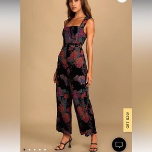 Lulu’s Moody Vibes Black Burnout Velvet Floral Print Wide-Leg Jumpsuit